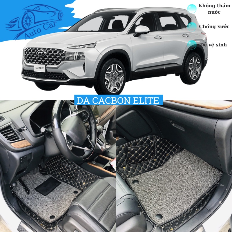 [Da Cacbon Elite] Thảm lót sàn ô tô - Thảm trải sàn ô tô 5D 6D da Cacbon Elite cao cấp HYUNDAI SANTAFE