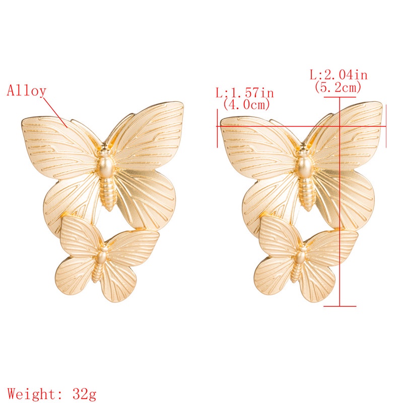1 Đôi Bông Tai Hình Bướm Bằng Kim Loại Màu Vàng 5.2x4cm Thời Trang Sáng Tạo