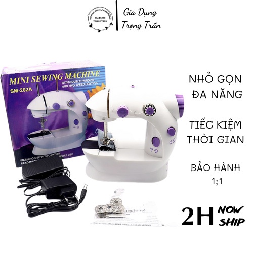 Máy may mini gia đình cầm tay 2 tốc độ có đèn led,máy khâu gia đình để bàn siêu tiện lợi