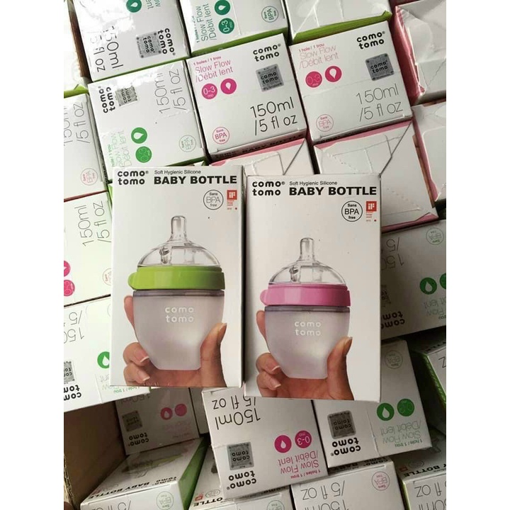 Bình sữa Comotomo chính hãng, núm ti siêu mềm kết hợp núm ti chống sặc an toàn cho bé