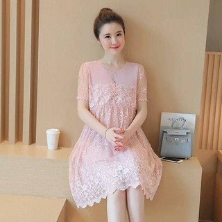 Váy bầu Ren hồng cao cấp 2019
