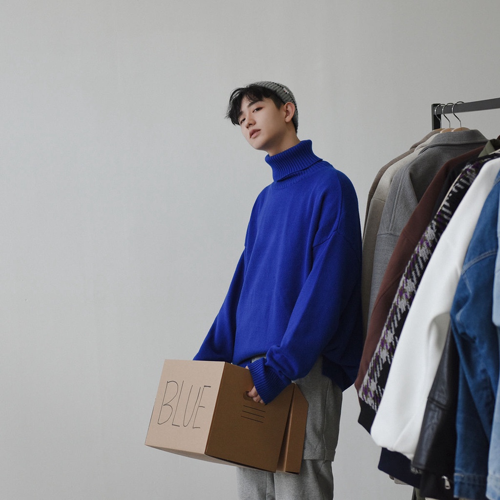 #Áo Len Bé Trai#Áo Sweater Cổ Lọ Màu Trơn Dáng Rộng Phong Cách Hàn Quốc Thời Trang Thu Đông Cho Nam