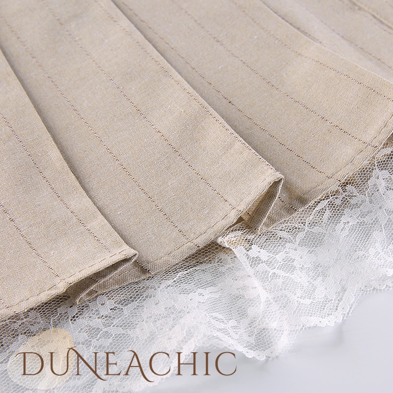 DUNEA Chân váy xếp ly phối ren đính nút xinh xắn cho nữ