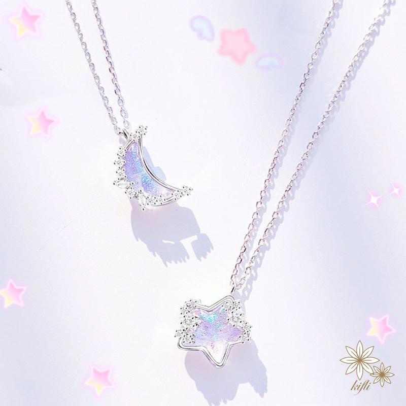 🌸Bộ Hai Vòng cổ Thép 18k Mặt Trăng Ngôi Sao Đính Đá Zircon Đổi Màu Chất Lượng Cao
