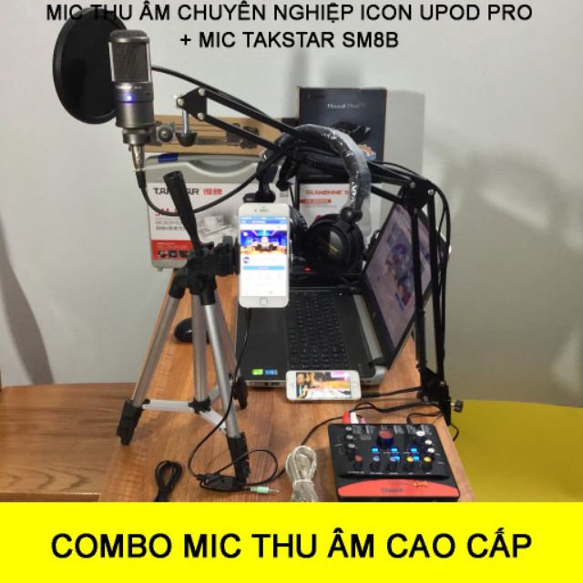 Combo thu âm livestream mic SM8B, Sound card icon upod pro, full phụ kiện