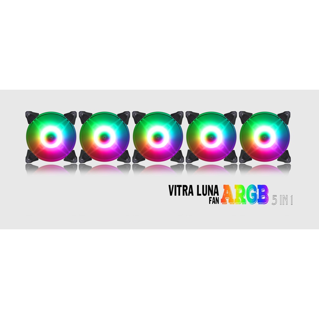 Bộ Quạt máy tính Vitra Luna A-RGB Aura Sync Bộ 5Fan kèm điều khiển đồng bộ Mainboard