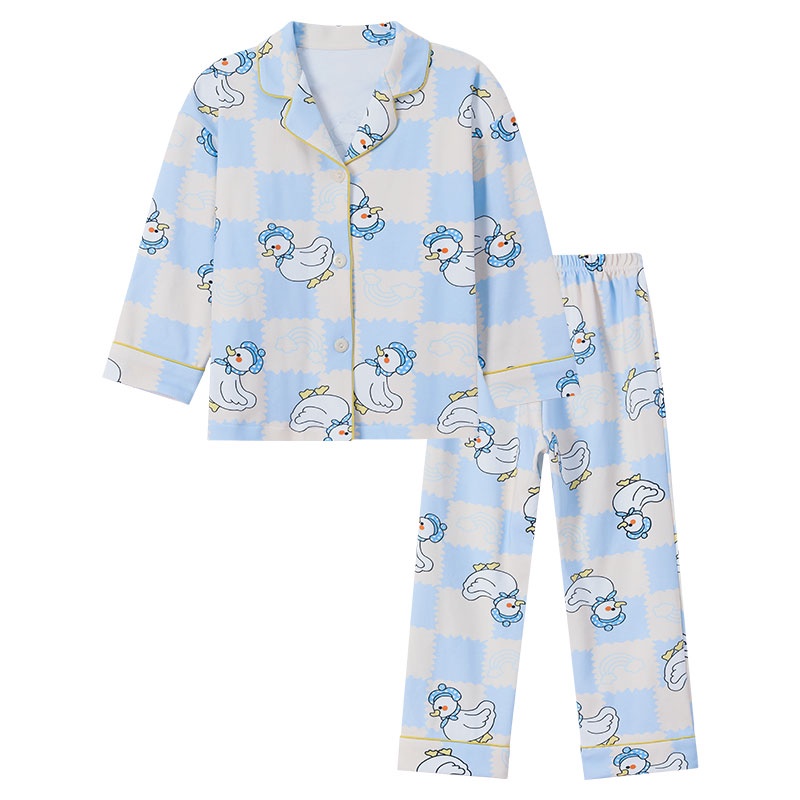 Bộ Đồ Ngủ Tay Dài Chất Cotton In Họa Tiết Hoạt Hình Phong Cách Hàn Quốc Xinh Xắn Cho Bé Gái