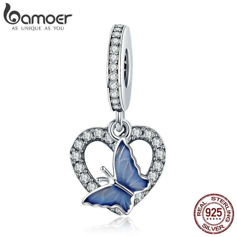 Mặt Trang Sức Bamoer Hình Trái Tim Bằng Bạc 925 Đính Đá Dùng Tự Làm Vòng Tay Nữ