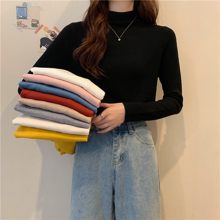 NRVP Áo thun tay dài cổ cao phong cách Hàn Quốc 2021 cho nữ