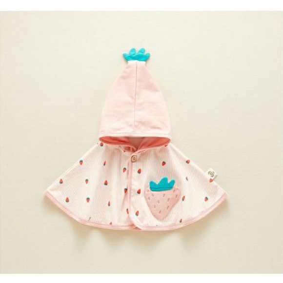 Áo choàng cánh dơi cho bé hình Dâu hồng dễ thương chất liệu cotton mềm mịn cho bé 6 - 18 tháng