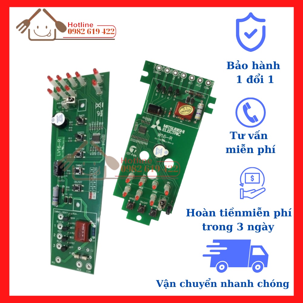 Bộ mạch và điều khiển quạt treo tường Mitsubishi W16-R  - hàng loại tốt - bảo hành 1 đổi 1