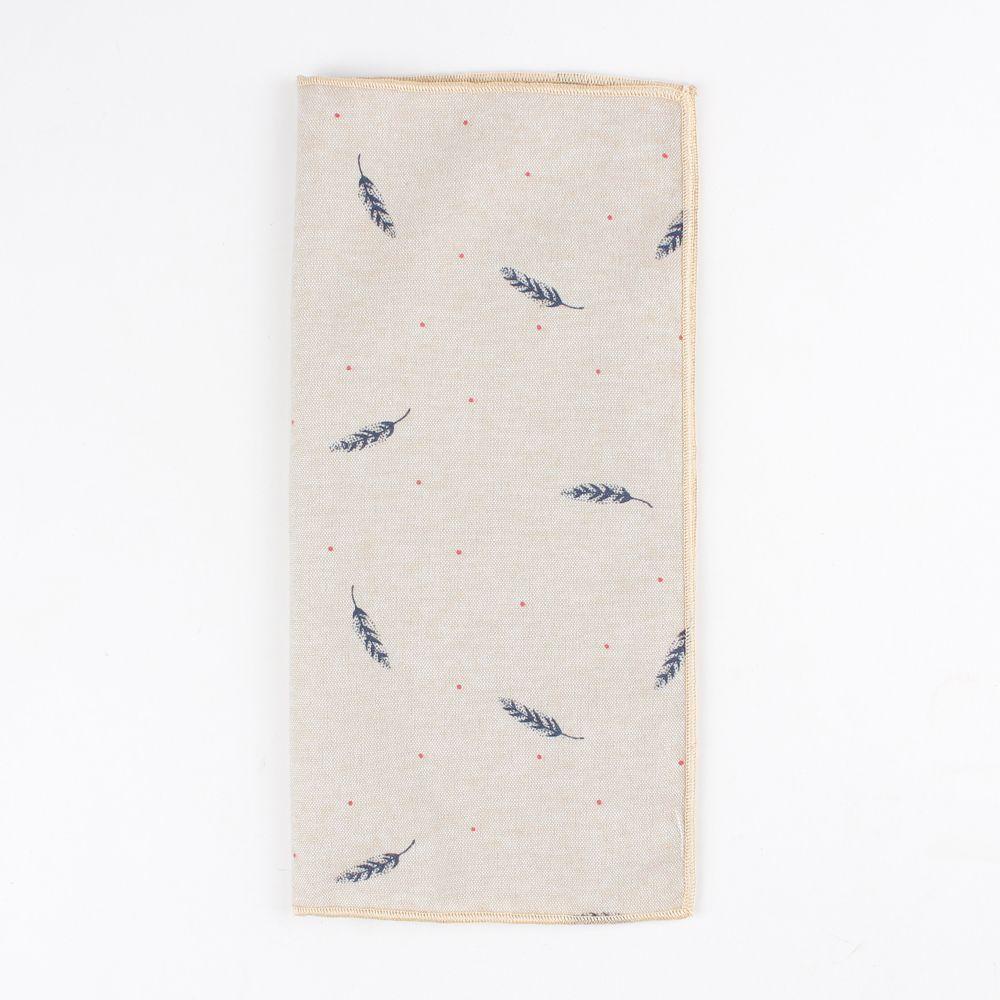 Khăn Tay Cotton Màu Ngà Họa Tiết Lông Vũ Thời Trang Cho Nam