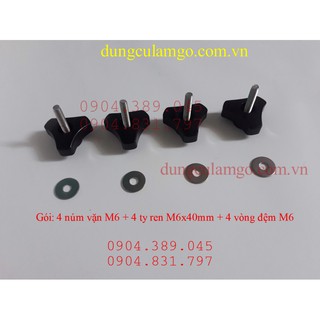 Bộ 4 núm xoay vặn ren M6 kèm ty ren M6x40