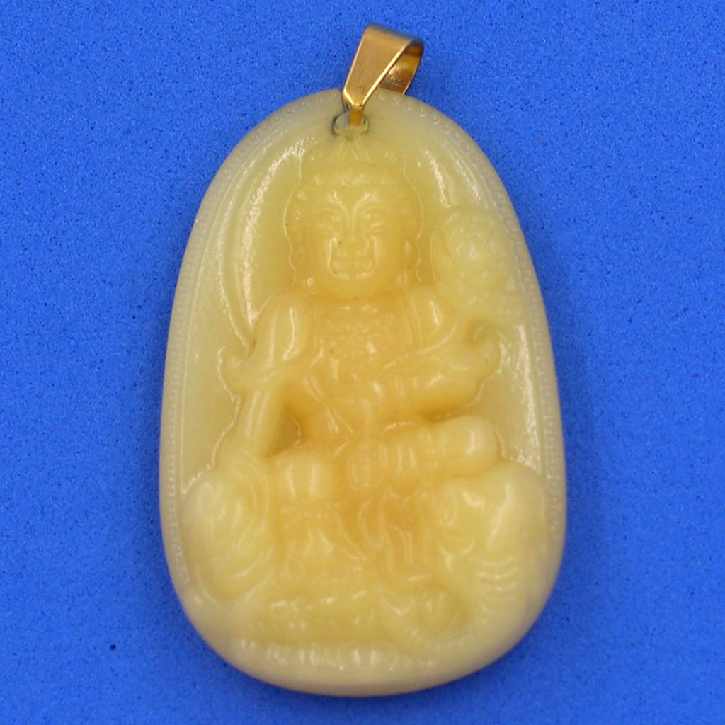 Mặt dây chuyền Bồ Tát Phổ Hiền đá tự nhiên vàng size nhỏ 3.6cm - Phật bản mệnh tuổi Thìn, Tỵ - Tặng kèm móc inox