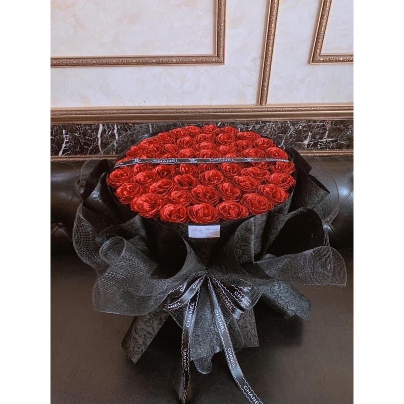 [Hoa Valentine, 8/3] Bó hoa nhũ 50bông sang chảnh cực xịn, cốt tự đứng chắc chắn, phối giấy Gấm Hàn cao cấp. Có nowship