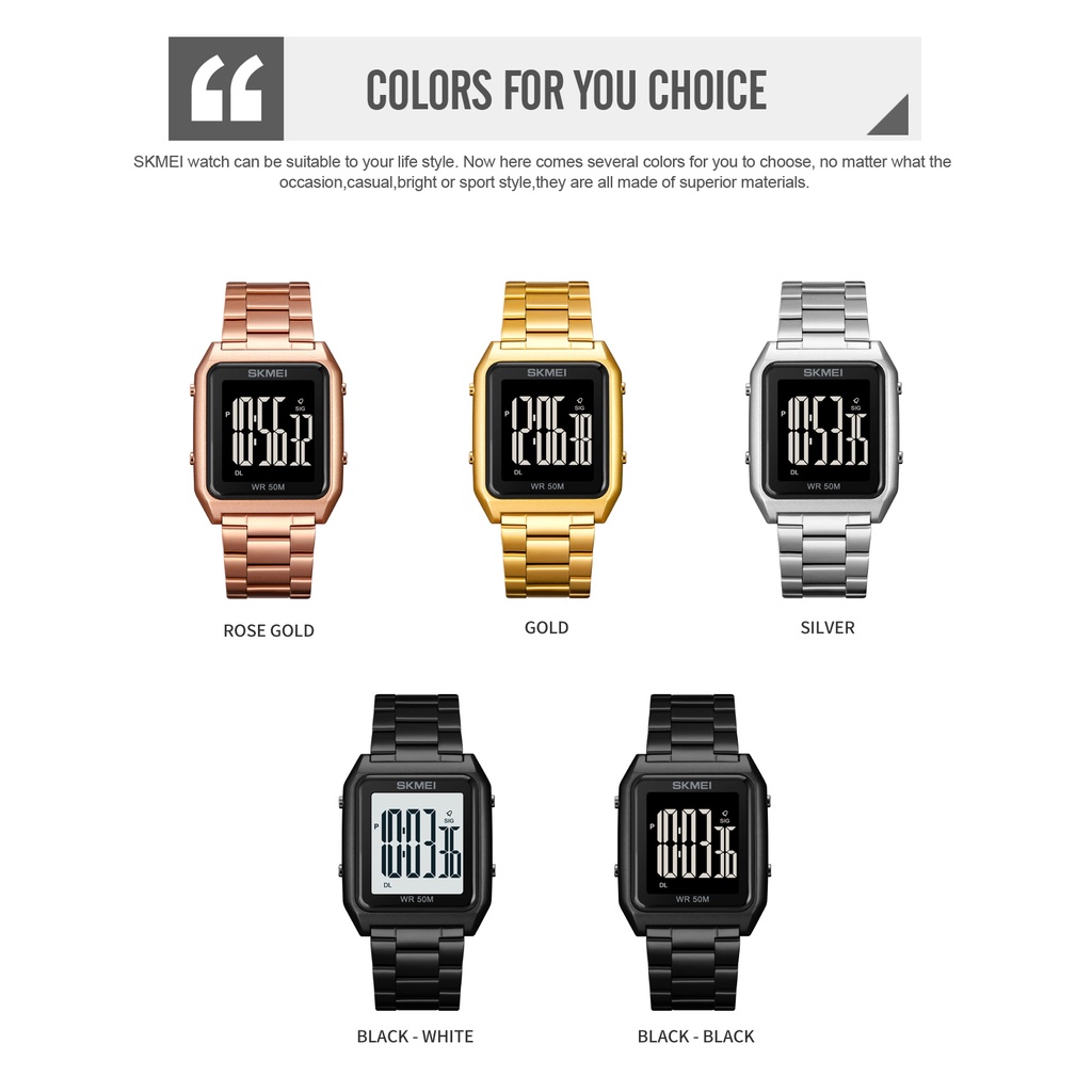 Đồng Hồ Điện Tử SKMEI 1879 Mặt Vuông Có Đèn LED Chống Nước Đa Năng Cho Nam