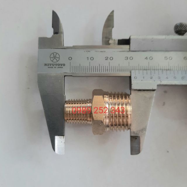 Nối 2 đầu ren ngoài 21/13 mm ( dài )100% đồng thau