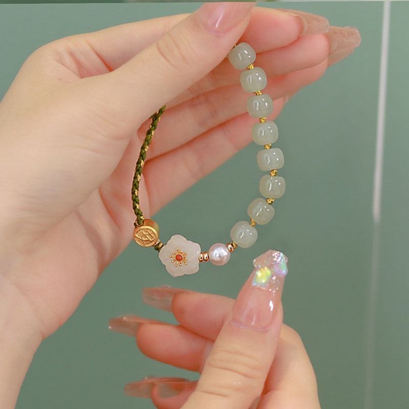 Vòng Tay Dây Bện Gắn Hoa Đào Nhỏ Dễ Thương Phong Cách Dân Tộc