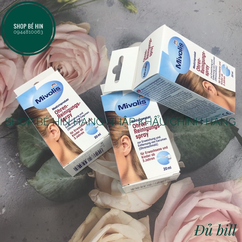 Xịt làm tan ráy tai cho bé và người lớn Mivolis Đức 20ml, xịt vệ sinh tai trẻ em