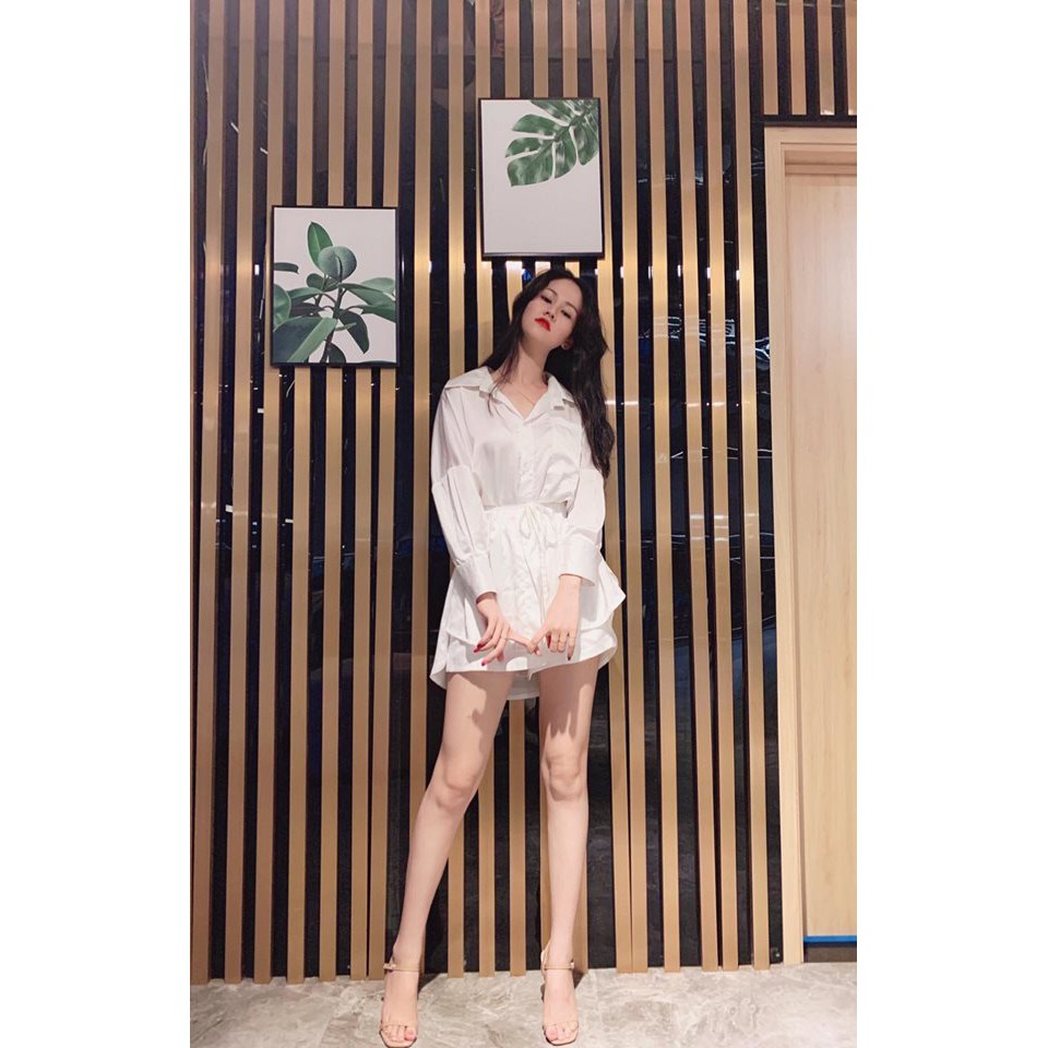 Set sơ mi + quần oversize kèm đai điều chỉnh eo cực sang mã S005