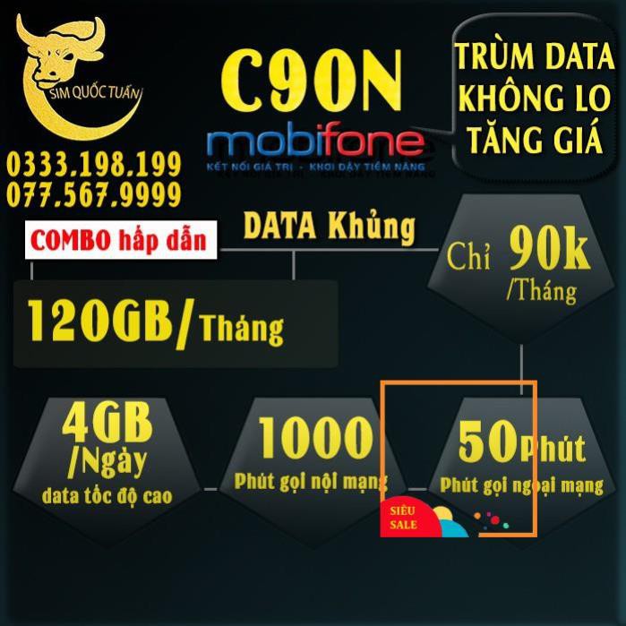 [SQT]  Sim 4G MobiFone C90N cộng 120 GB/tháng + 1000 phút nội mạng + 50 phút liên mạng