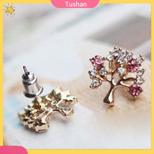 Bông tai hình cây đính đá và ngọc trai giả dễ thương