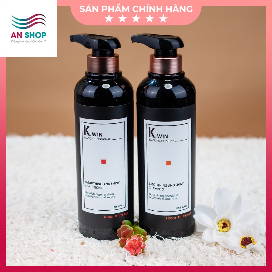 Dầu gội xả phục hồi tóc hư tổn chuyên sâu K.win smoothing and Shiny 650ml combo siêu mềm mượt tóc khô xơ uốn nhuộm duỗi