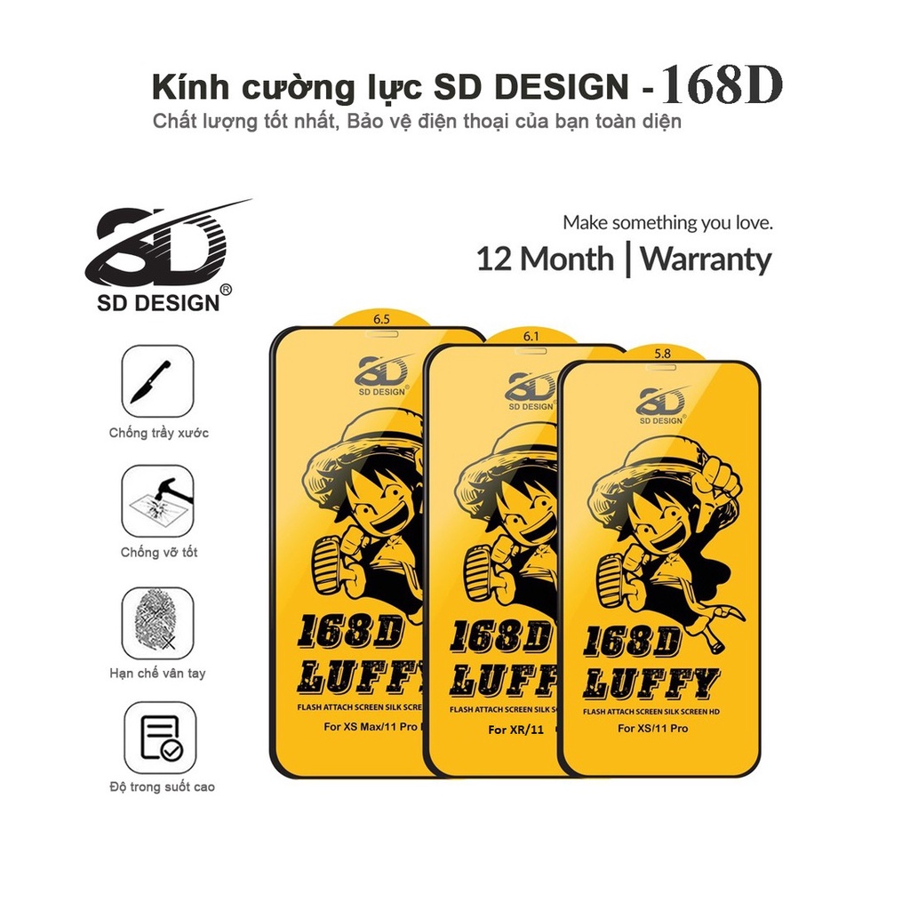 Kính Cường Lực SD 168 Cao Cấp Full Màn Hình Siêu Bền Cho ip 13 Pro Max 12 Pro Max 11 Pro Max Xs Max Xs 7/8plus