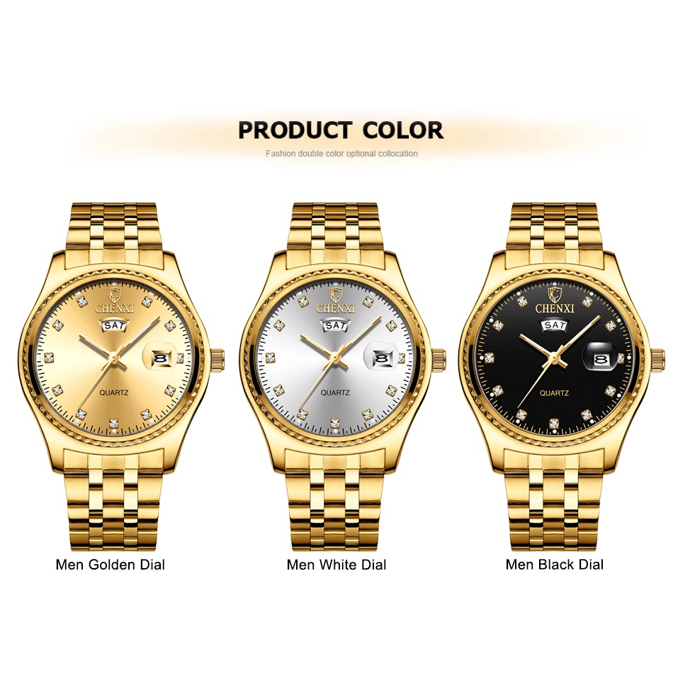 Đồng Hồ Đeo Tay Bằng Thép Không Gỉ Mạ Vàng Sang Trọng CHENXI Dành Cho Nam