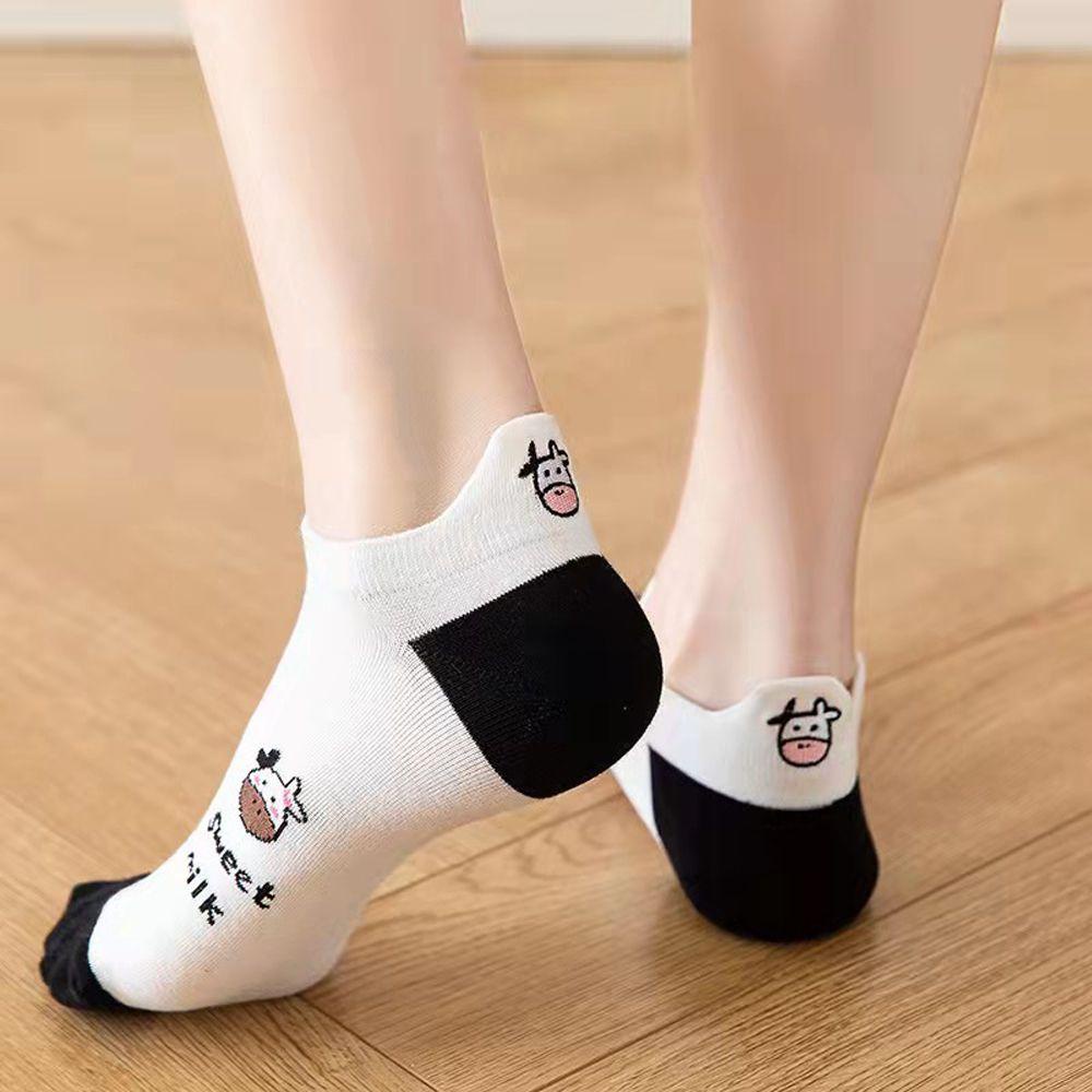 Aaron1 Vớ Cotton Cổ Thấp Thêu Họa Tiết Màu Trắng Đen Thời Trang Xuân Hè Cho Nữ