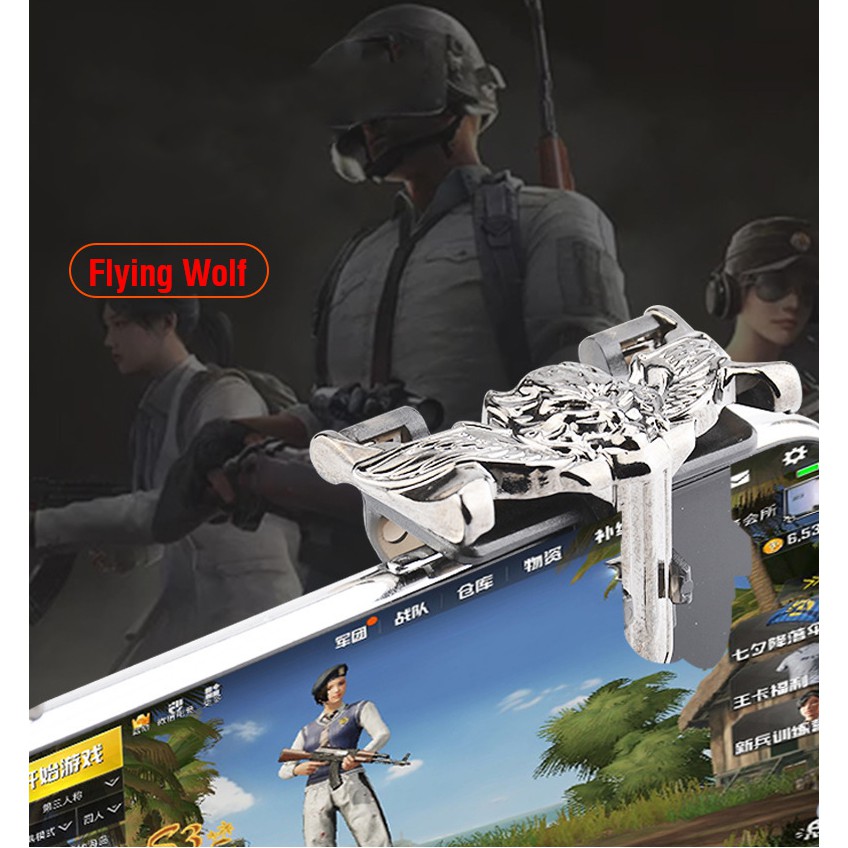 Bộ 2 nút bấm cơ chơi game sinh tồn PUBG ROS Gamepad mẫu sói bay Flying Wolf kim loại