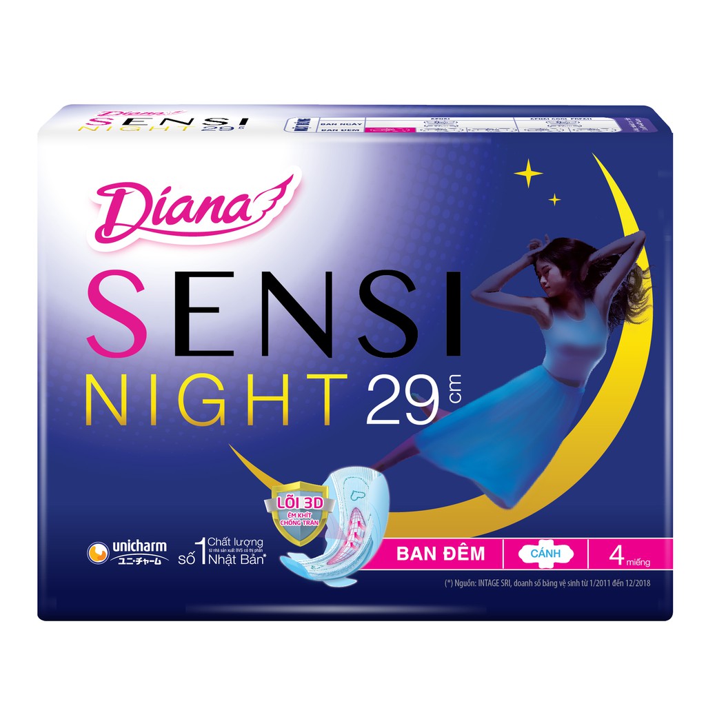 Bộ 2 gói băng vệ sinh Diana Sensi Night ban đêm 29cm 4 miếng/gói