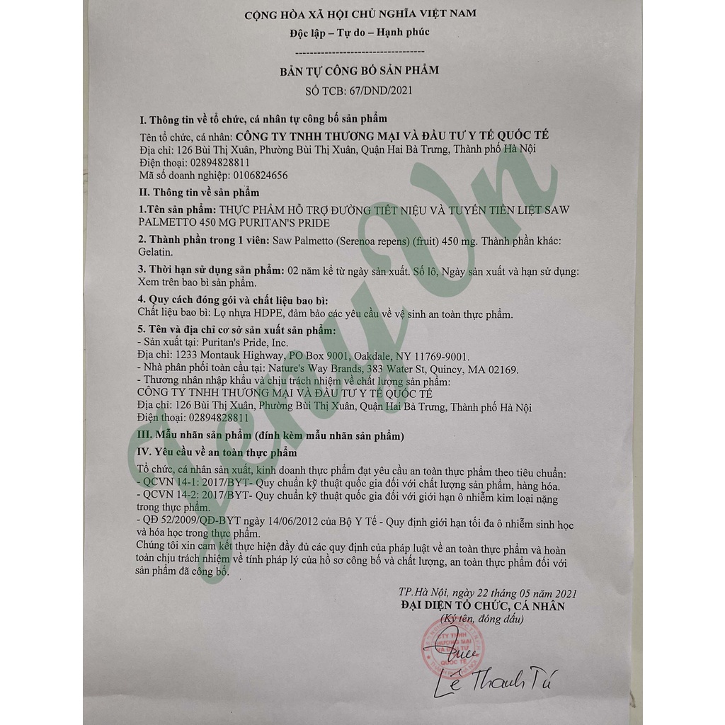 Hỗ trợ đường tiết niệu và tuyến tiền liệt Saw Palmetto 450mg 100 viên Puritan s Pride