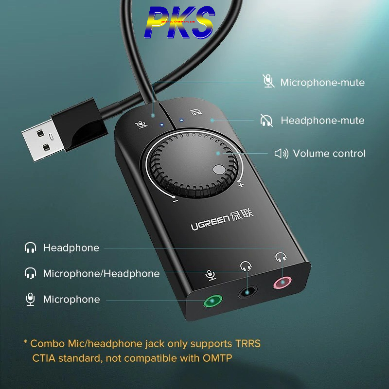 USB Sound 3.5mm có điều chỉnh âm lượng Ugreen 40964 chính hãng