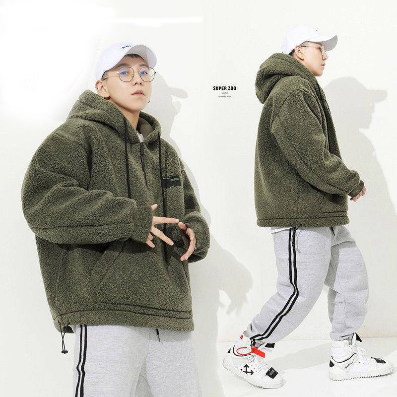Áo hoodie vải len lông cừu dáng rộng phong hip hop mỹ thời trang thu đông cá tính năng động M-4XL