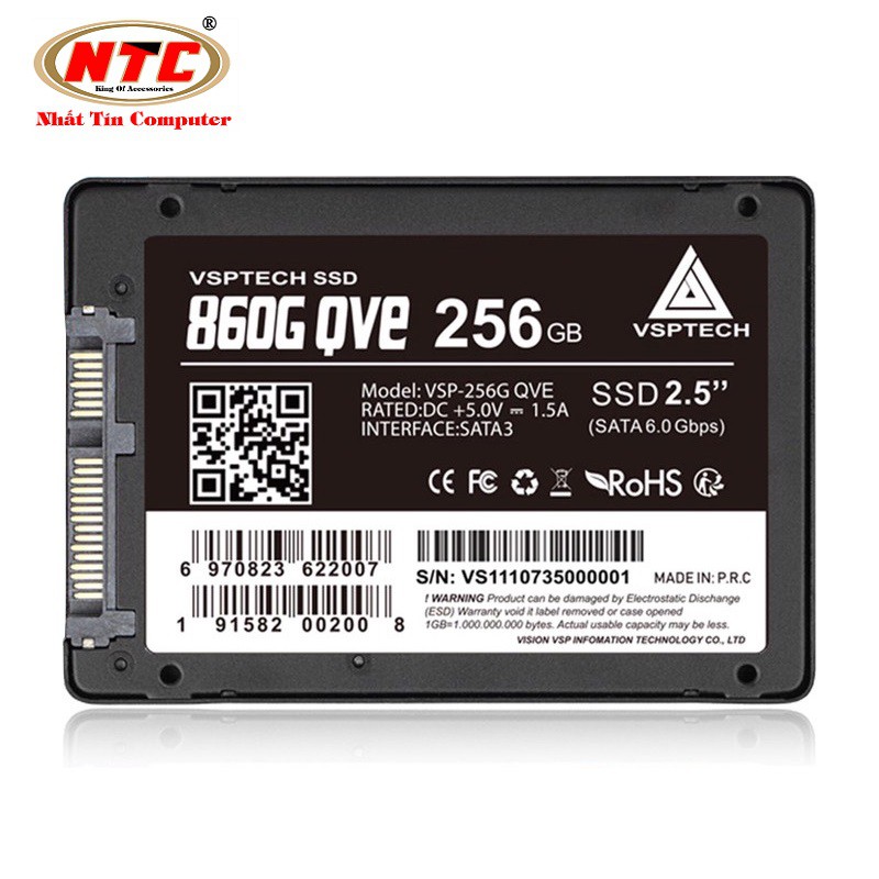 Ổ cứng SSD VSPTECH 860G QVE dung lượng 256GB - tốc độ ghi 430MB/s đọc 500MB/s (Đen)