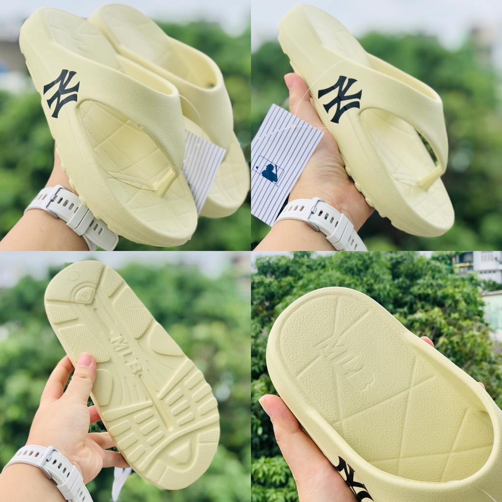 Dép unisex 𝐌𝐋𝐁 ❤️FREESHIP + Hộp❤️ dép kẹp mlb ny bóng chày thể thao nam nữ in NY chất xịn kèm tag mác, đế cao,vàng