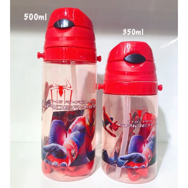 Bình nước nhựa có ống hút Hello Kitty, Elsa, Nhện, Doremon