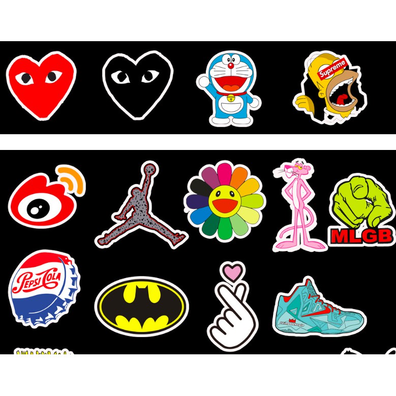 Set 50c stickers BRAND LOGOS VANS, CHAMPION, SUPREME dán máy tính laptop, vali, xe máy, mũ bảo hiểm