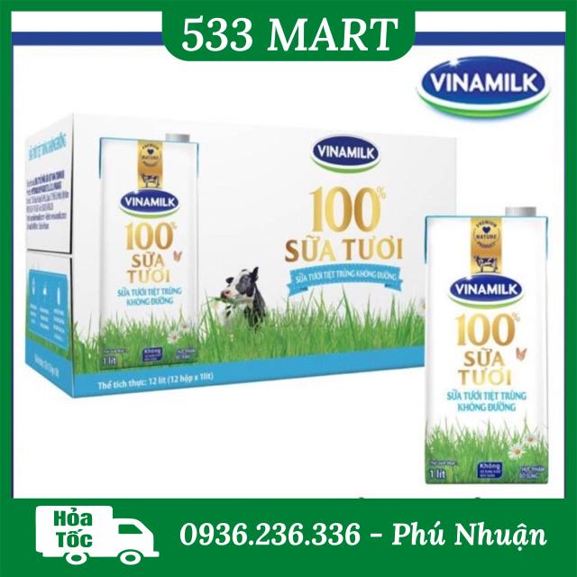 Thùng 12 hộp Sữa tươi tiệt trùng Vinamilk 100% Không đường/ Ít đường/ Có đường 1 Lít