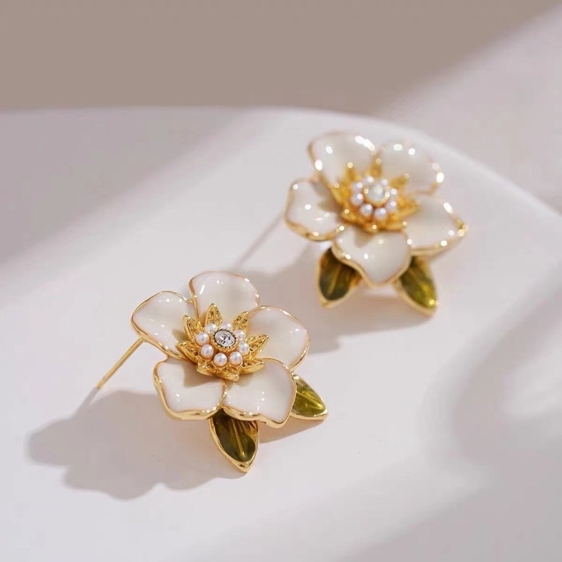 Bông Tai Hình Hoa Trà Thời Trang Hàn Quốc Phong Cách Tiểu Thư Siêu Sang Chảnh Dự Tiệc Mainia Shop