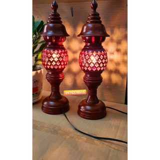 Bộ Đôi Đèn Thờ Gỗ Hương Nguyên Khối Phong Thủy Cao Cấp Size 45cm Trang Trí Phòng Thờ Nhà Bạn - Tặng kèm bóng đèn