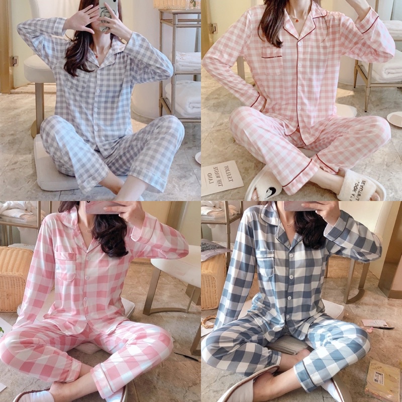 Bộ Pijama Nữ Cổ Viền, Bộ Đồ Ngủ Tay Dài Có Size Hàng Quảng Châu