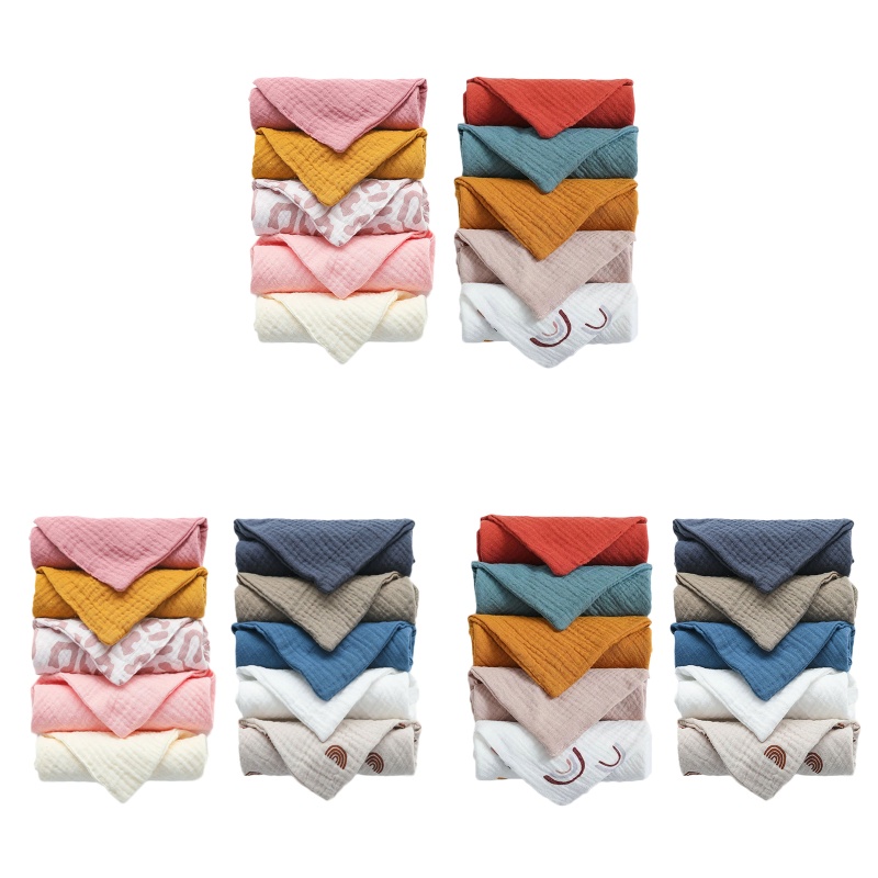 Bộ 10 Khăn Lau Mặt / Tay Hình Vuông Bằng Vải Crepe Muslin Mềm Mại Tiện Dụng Cho Bé Sơ Sinh