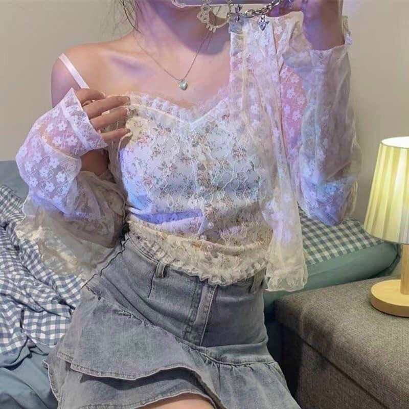 ÁO 2 DÂY HOA VIỀN REN QUẢNG CHÂU MS10002