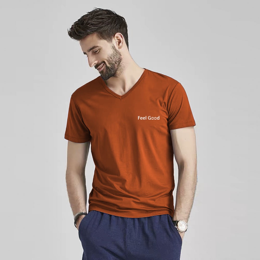 Áo thun trơn nam cổ V FEEL GOOD ngắn tay vải Cotton 100% co giãn,dày dặn,form regular trẻ trung, lịch lãm, nam tính