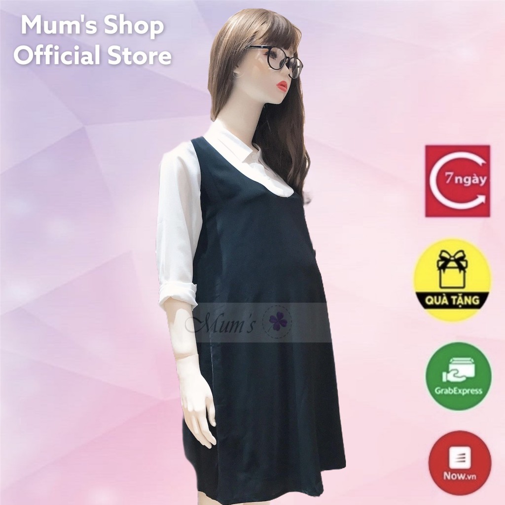 ĐẦM BẦU 🚛FREESHIP🚛 Váy thiết kế màu đen kết hợp tay áo trắng cổ đức