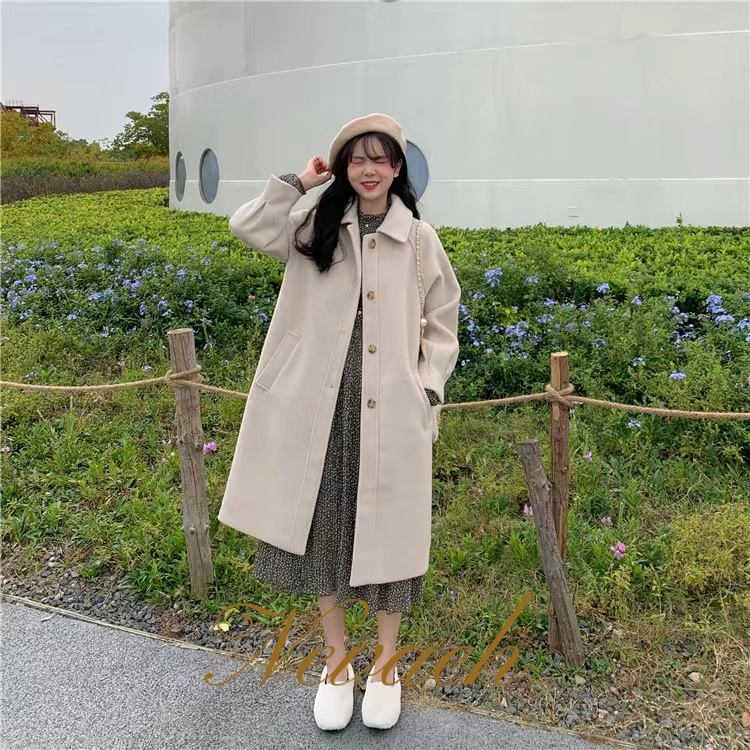 Áo Khoác Len Dày Dáng Rộng Dài Qua Gối Phong Cách Nhật Bản Thời Trang Thu Đông 2022 Mới