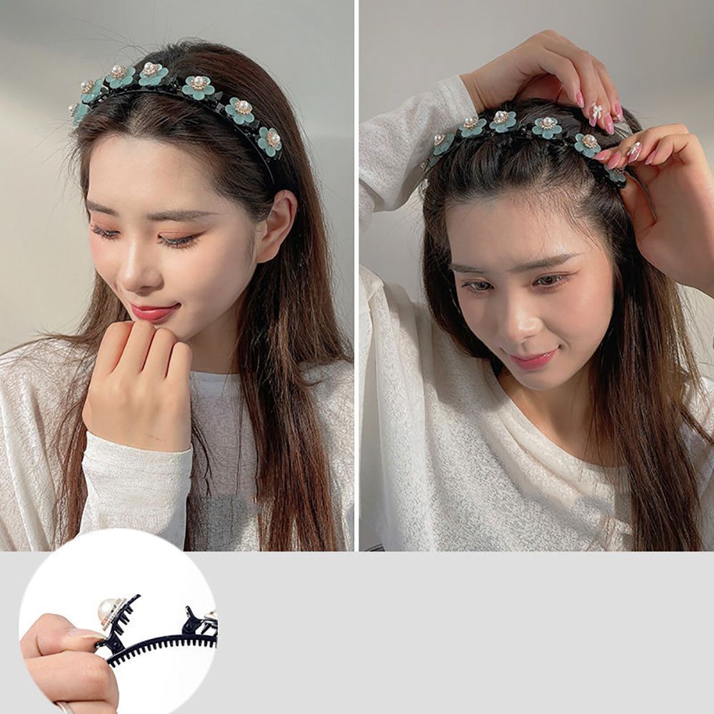 Băng Đô Cài Tóc Bằng Nhựa Hai Lớp Họa Tiết Hoa / Răng Cưa / Ngọc Trai Ngọt Ngào Cho Nữ