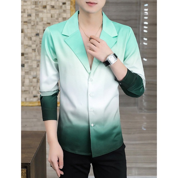 Áo sơ mi nam, Áo sơ mi dài tay cổ chữ V, In phối màu mang phong cách hàn quốc, lịch lãm sang trọng. Mã T14